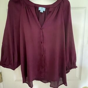 CeCe Red Relaxed Buttoned Blouse